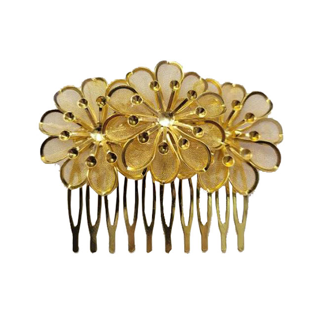 Golden Flamenco Comb. Three Flowers with Pistils